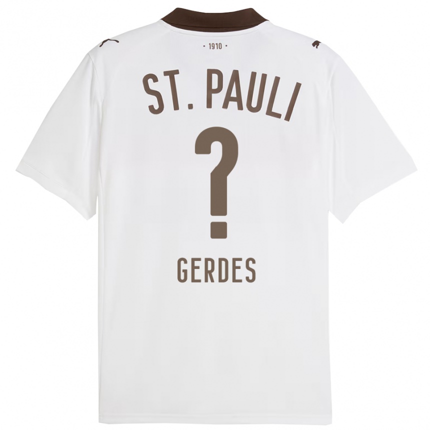 ילדים כדורגל Dennis Gerdes #0 לבן אדום הרחק ג'רזי 2025/26