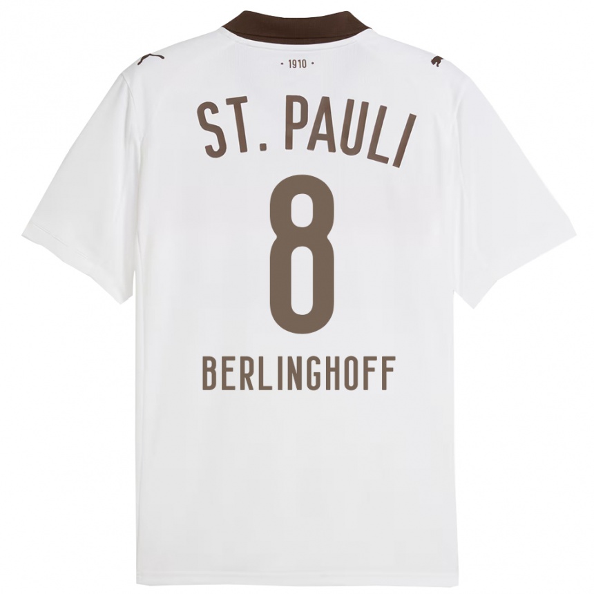 ילדים כדורגל Marlene Berlinghoff #8 לבן אדום הרחק ג'רזי 2025/26