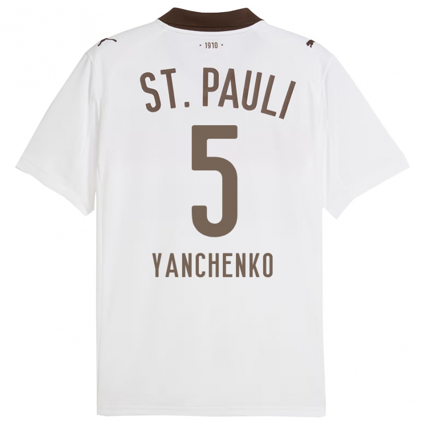 ילדים כדורגל Alla Yanchenko #5 לבן אדום הרחק ג'רזי 2025/26