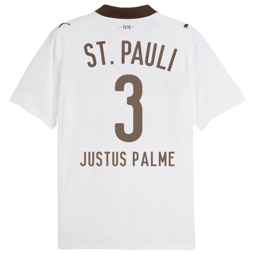 ילדים כדורגל Johannes Justus Palme #3 לבן אדום הרחק ג'רזי 2025/26