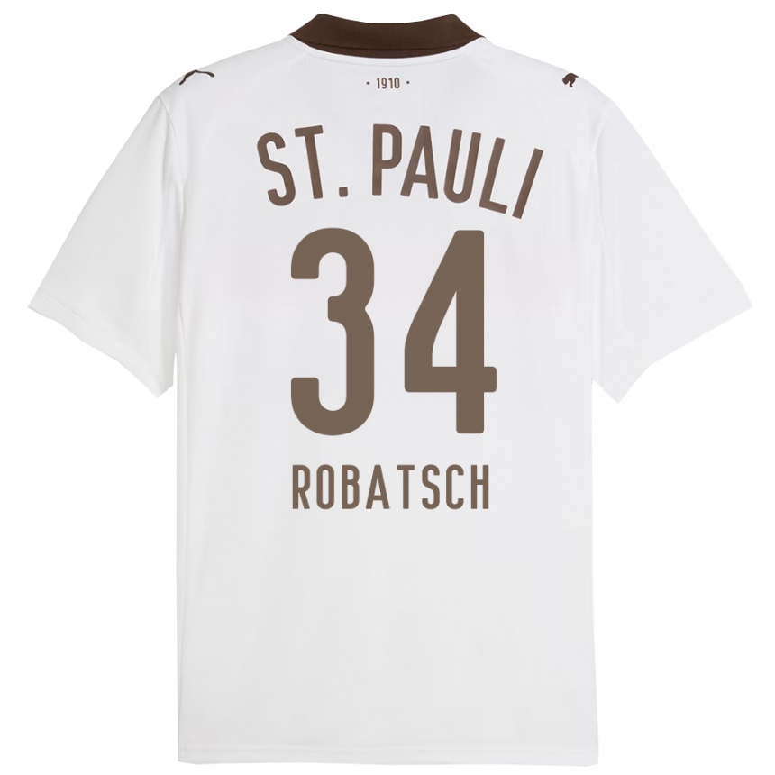 ילדים כדורגל Jannik Robatsch #34 לבן אדום הרחק ג'רזי 2025/26