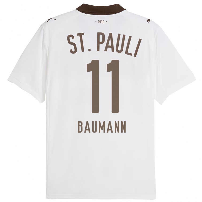 ילדים כדורגל Malte Baumann #11 לבן אדום הרחק ג'רזי 2025/26