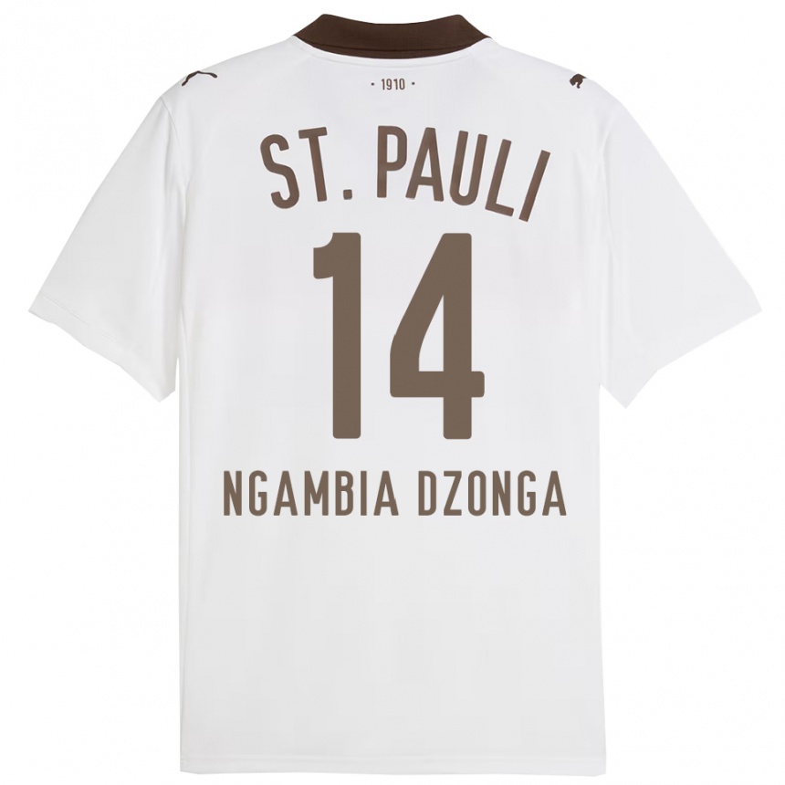 ילדים כדורגל Sisco Ngambia Dzonga #14 לבן אדום הרחק ג'רזי 2025/26