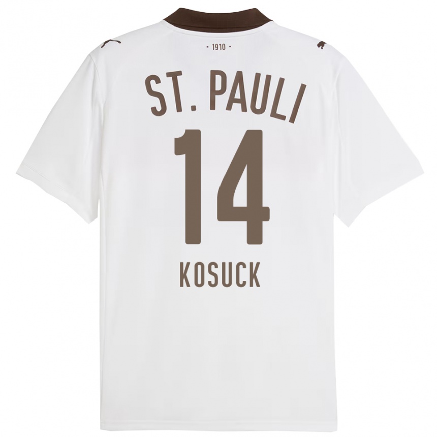 ילדים כדורגל Mats Kosuck #14 לבן אדום הרחק ג'רזי 2025/26