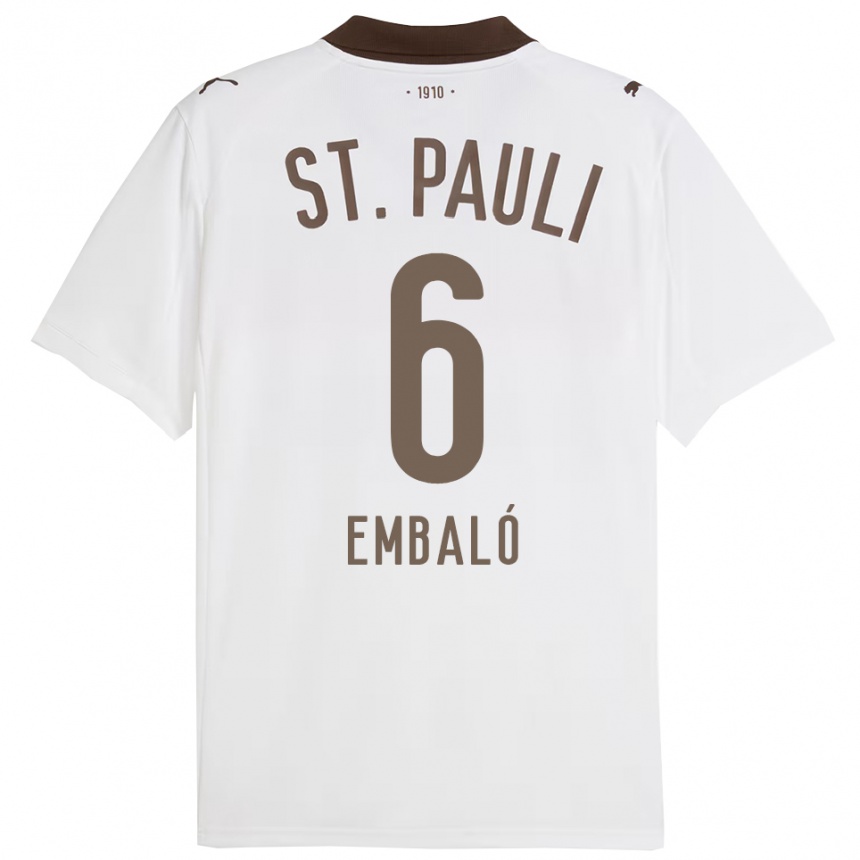 ילדים כדורגל Diego Embaló #6 לבן אדום הרחק ג'רזי 2025/26