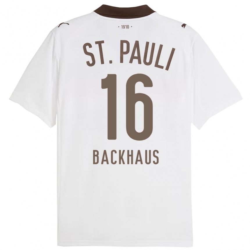ילדים כדורגל Ols Backhaus #16 לבן אדום הרחק ג'רזי 2025/26
