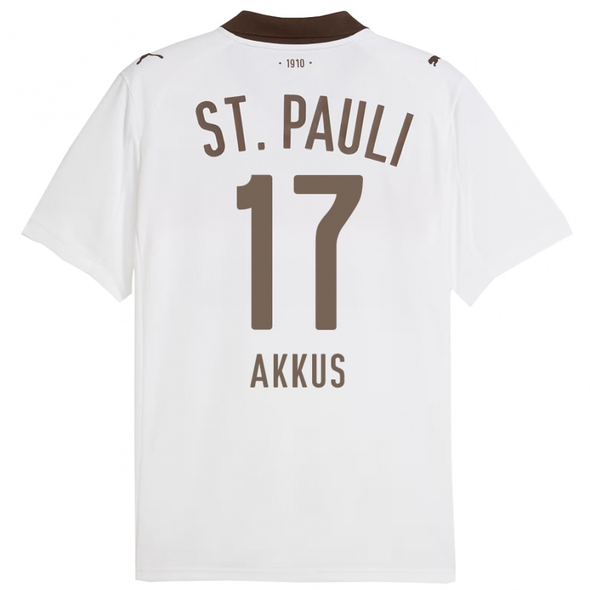 ילדים כדורגל Özgür Akkus #17 לבן אדום הרחק ג'רזי 2025/26