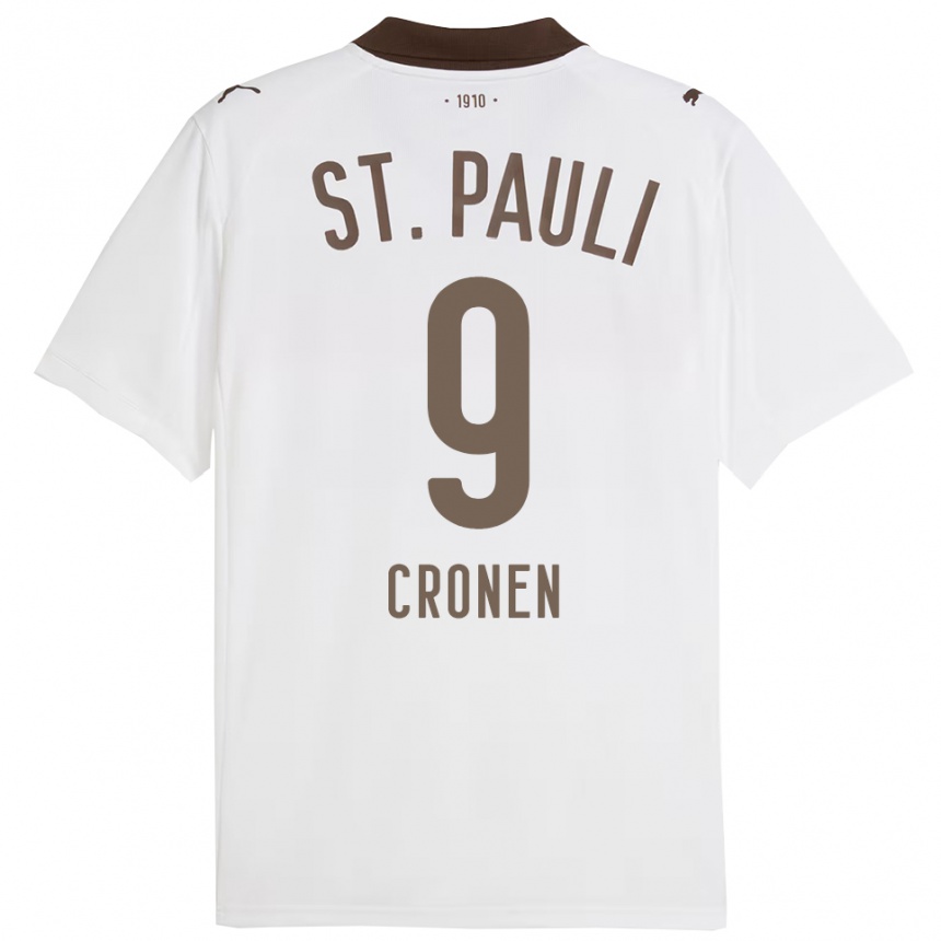 ילדים כדורגל Florian Cronen #9 לבן אדום הרחק ג'רזי 2025/26