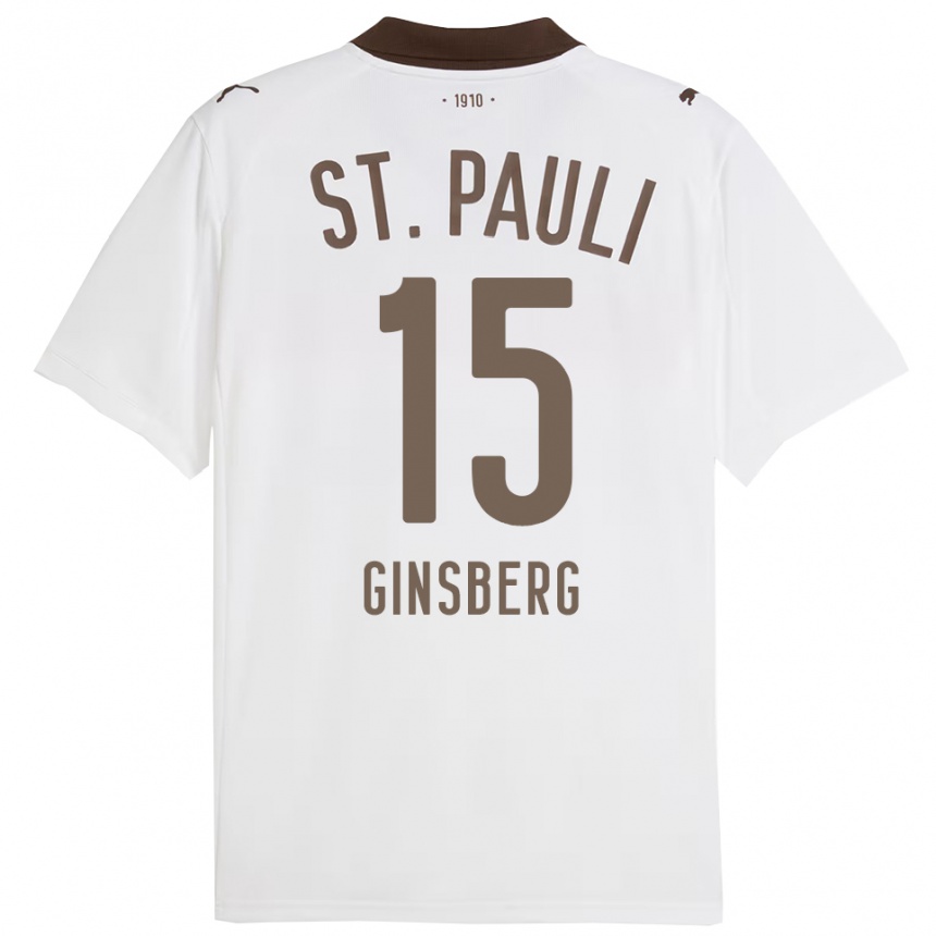 ילדים כדורגל Pauline Ginsberg #15 לבן אדום הרחק ג'רזי 2025/26