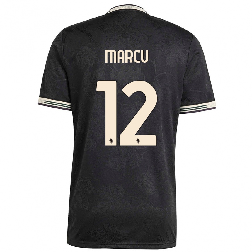 ילדים כדורגל Alessio Marcu #12 שחור לבן ירוק ג'רזי קיט שלישי 2025/26 ילדים כדורגל Alessio Marcu #12 שחור לבן ירוק ג'רזי קיט שלישי 2025/26