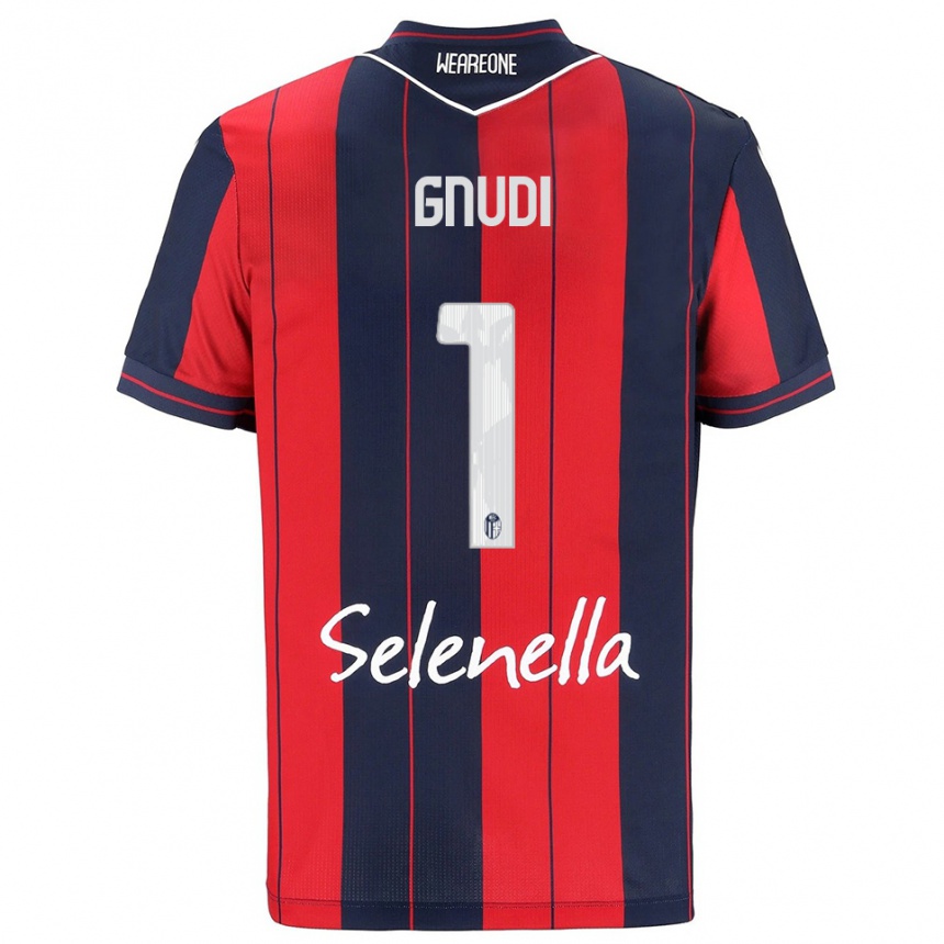 גברים כדורגל Riccardo Gnudi #1 אדום נייבי ג'רזי ביתית 2025/26