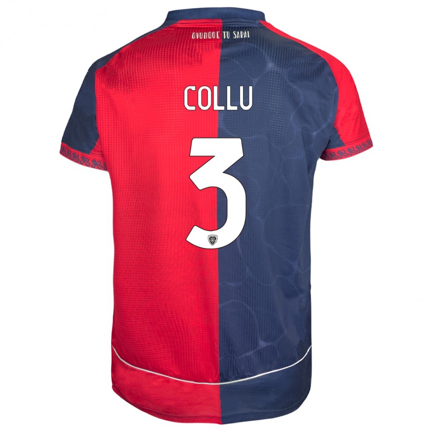 גברים כדורגל Davide Collu #3 אדום נייבי ג'רזי ביתית 2025/26