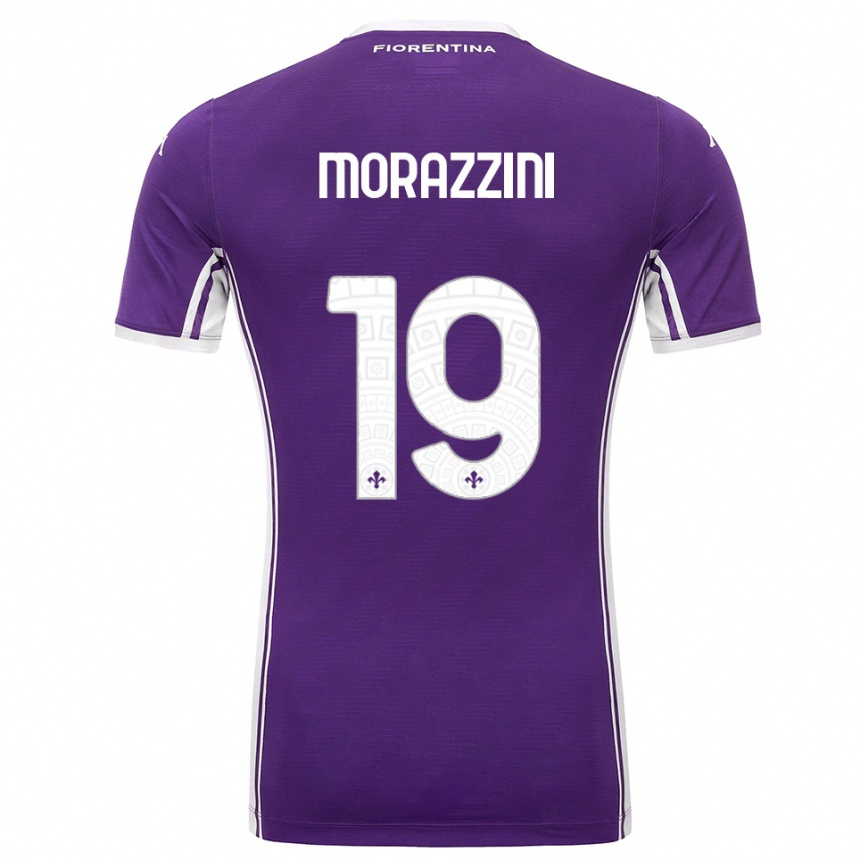 גברים כדורגל Luigi Morazzini #19 סגול לבן ג'רזי ביתית 2025/26
