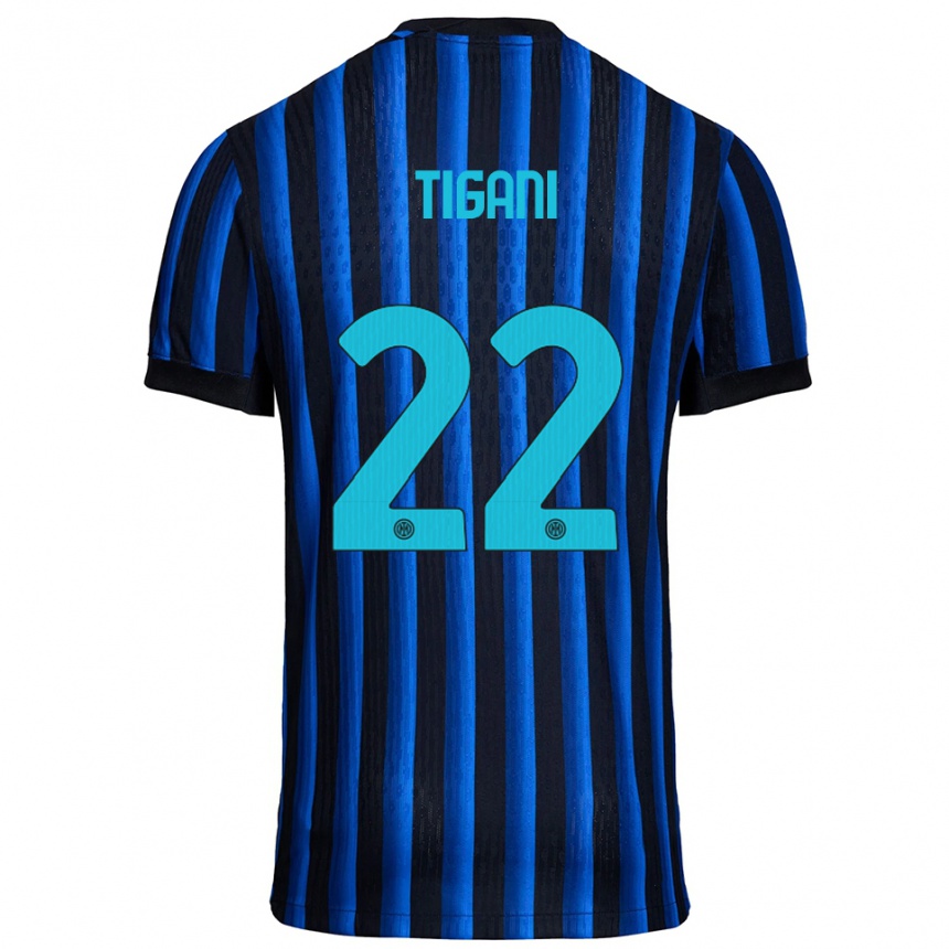 גברים כדורגל Edoardo Tigani #22 שחור כחול ג'רזי ביתית 2025/26