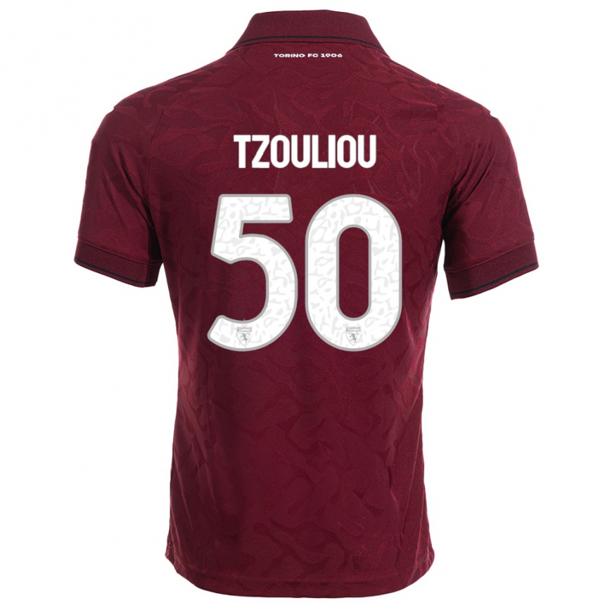 גברים כדורגל Dimitrianos Tzouliou #50 בורגונדי לבן ג'רזי ביתית 2025/26