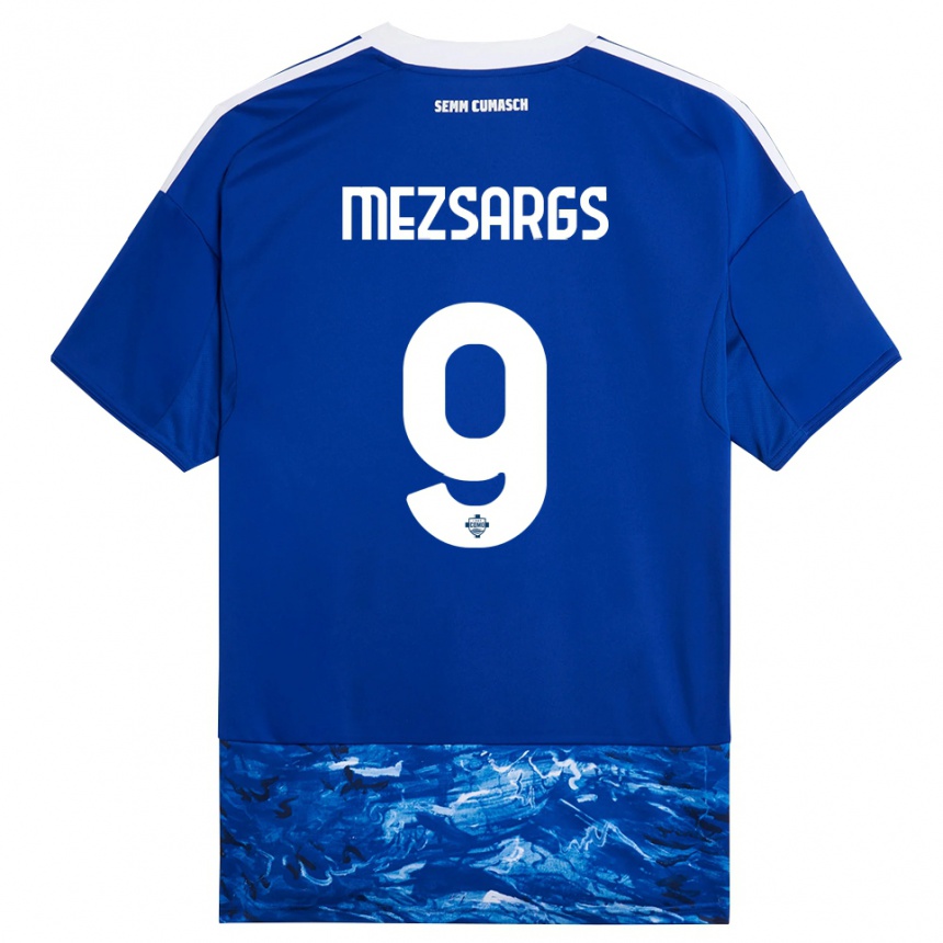 גברים כדורגל Kristians Mezsargs #9 כחול לבן ג'רזי ביתית 2025/26