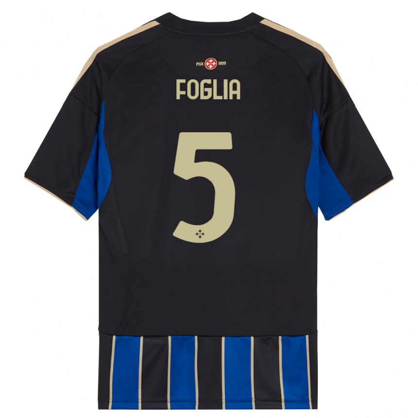 גברים כדורגל Lorenzo Foglia #5 שחור כחול ג'רזי ביתית 2025/26