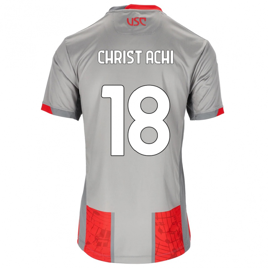 גברים כדורגל Ange Christ Achi #18 אדום אפור ג'רזי ביתית 2025/26