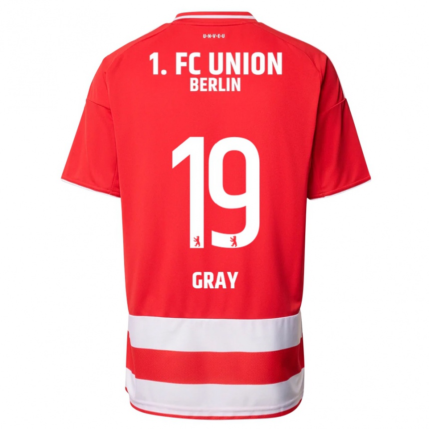 גברים כדורגל Mekhi Gray #19 אדום לבן ג'רזי ביתית 2025/26