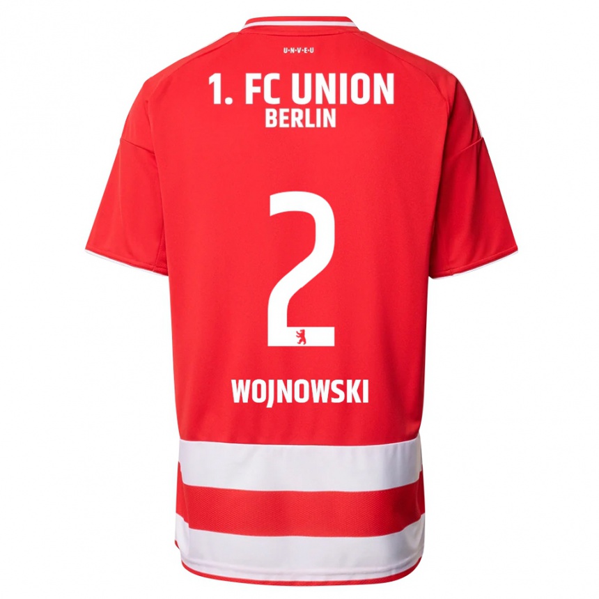 גברים כדורגל Wiktorian Wojnowski #2 אדום לבן ג'רזי ביתית 2025/26