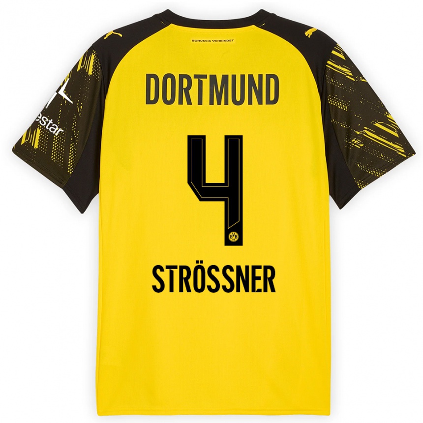 גברים כדורגל Lenni Strößner #4 צהוב שחור ג'רזי ביתית 2025/26