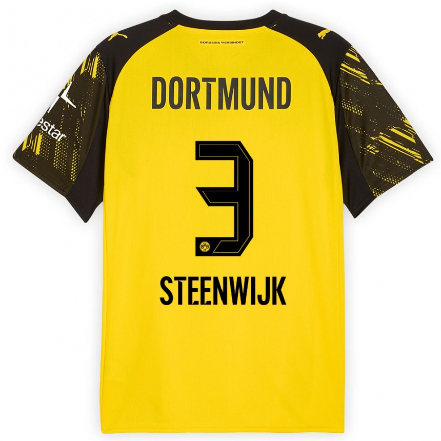 גברים כדורגל Jenske Steenwijk #3 צהוב שחור ג'רזי ביתית 2025/26