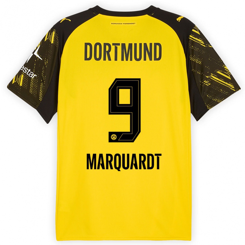 גברים כדורגל Dana Marquardt #9 צהוב שחור ג'רזי ביתית 2025/26