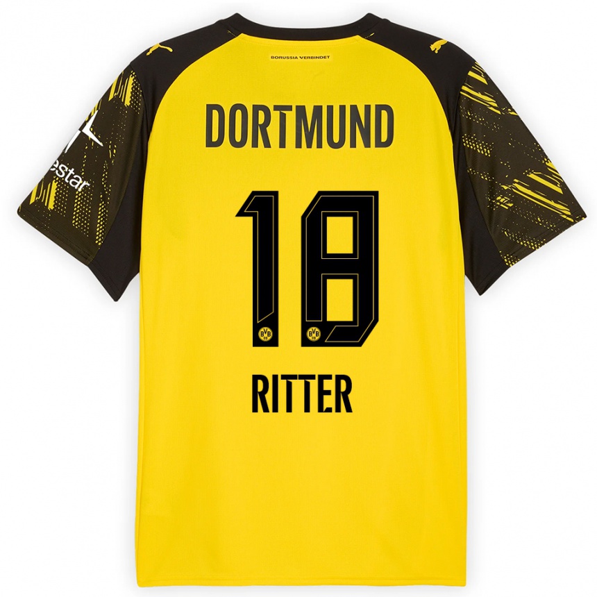 גברים כדורגל Roméo Ritter #18 צהוב שחור ג'רזי ביתית 2025/26