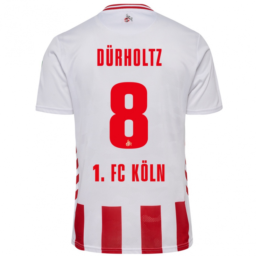 גברים כדורגל Luca Dürholtz #8 לבן אדום ג'רזי ביתית 2025/26
