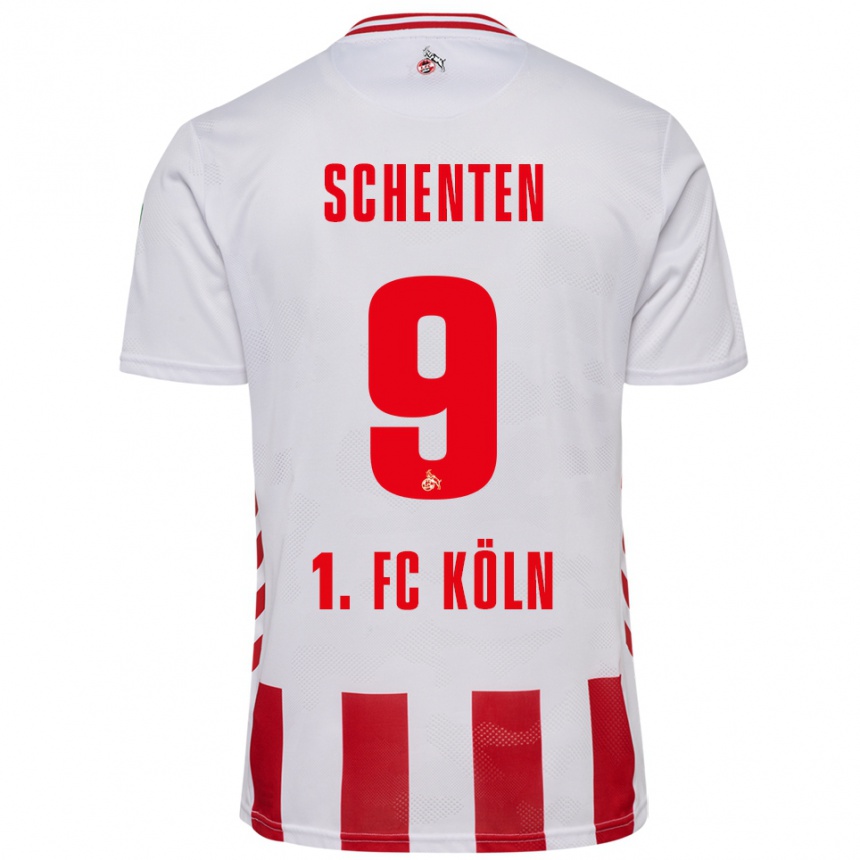 גברים כדורגל Fynn Schenten #9 לבן אדום ג'רזי ביתית 2025/26