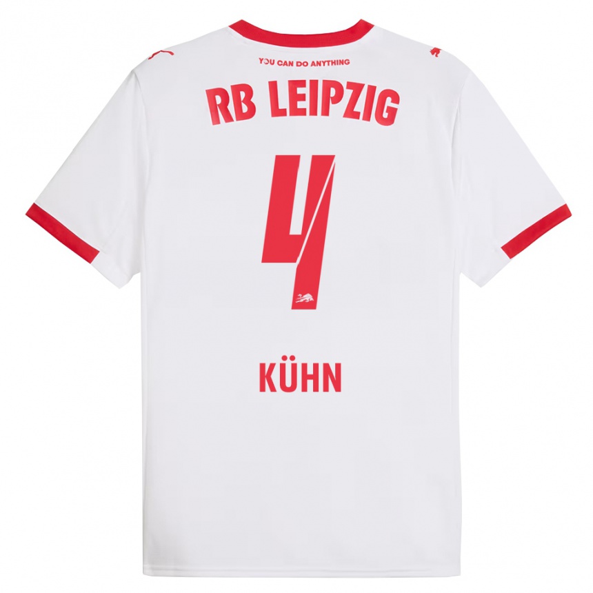 גברים כדורגל Janne Kühn #4 לבן אדום ג'רזי ביתית 2025/26
