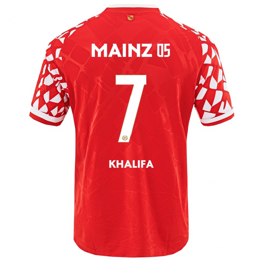 גברים כדורגל Sarah Khalifa #7 אדום לבן ג'רזי ביתית 2025/26