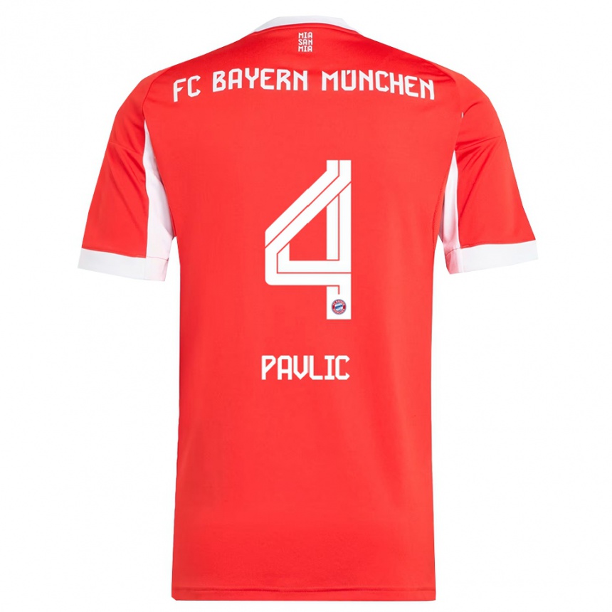 גברים כדורגל Raphael Pavlic #4 אדום לבן ג'רזי ביתית 2025/26