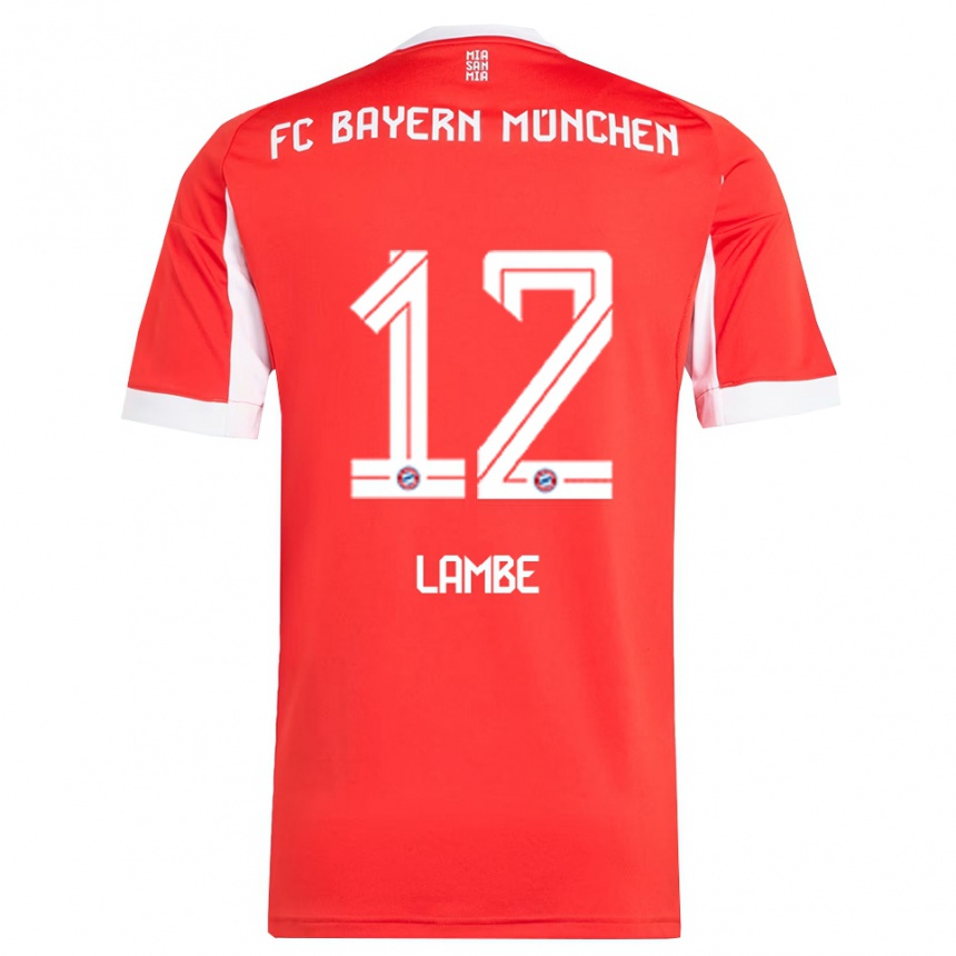 גברים כדורגל Allen Lambe #12 אדום לבן ג'רזי ביתית 2025/26