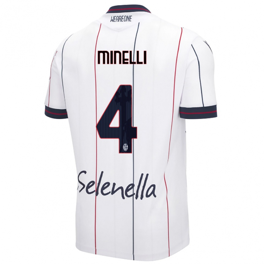 גברים כדורגל Leo Minelli #4 לבן כחול מלכותי הרחק ג'רזי 2025/26