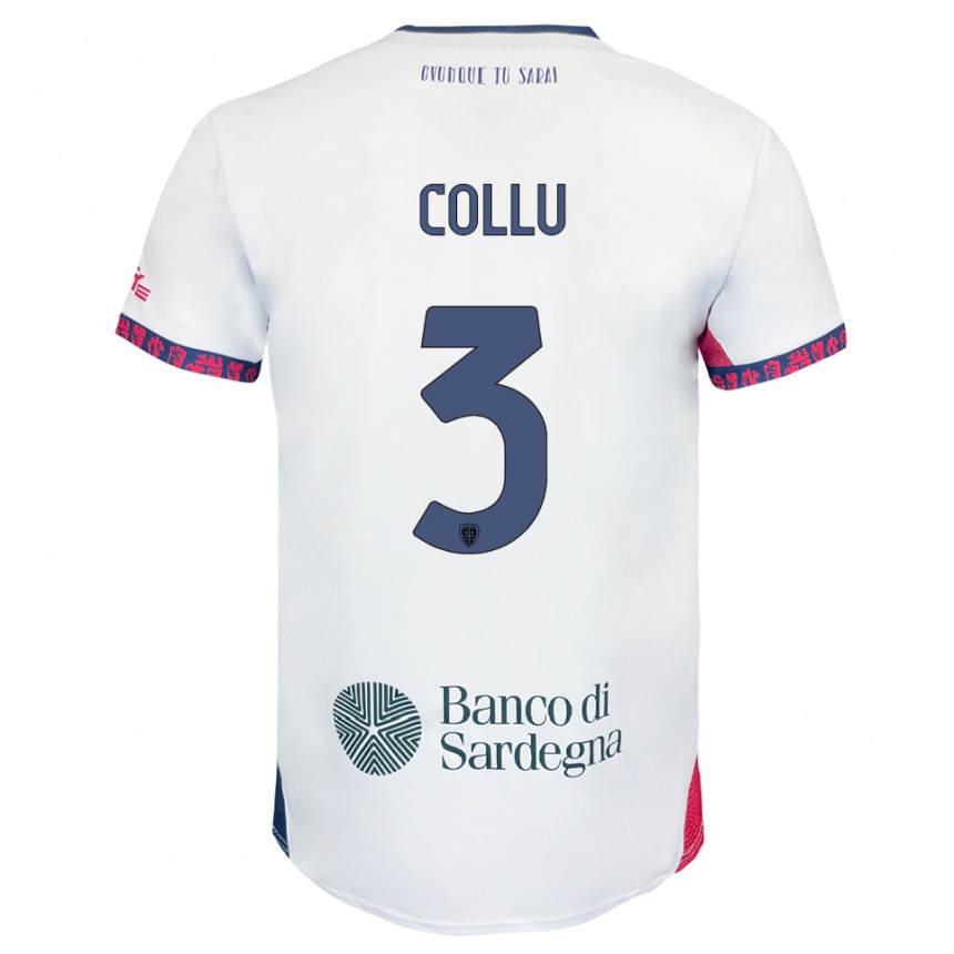 גברים כדורגל Davide Collu #3 לבן נייבי אדום הרחק ג'רזי 2025/26