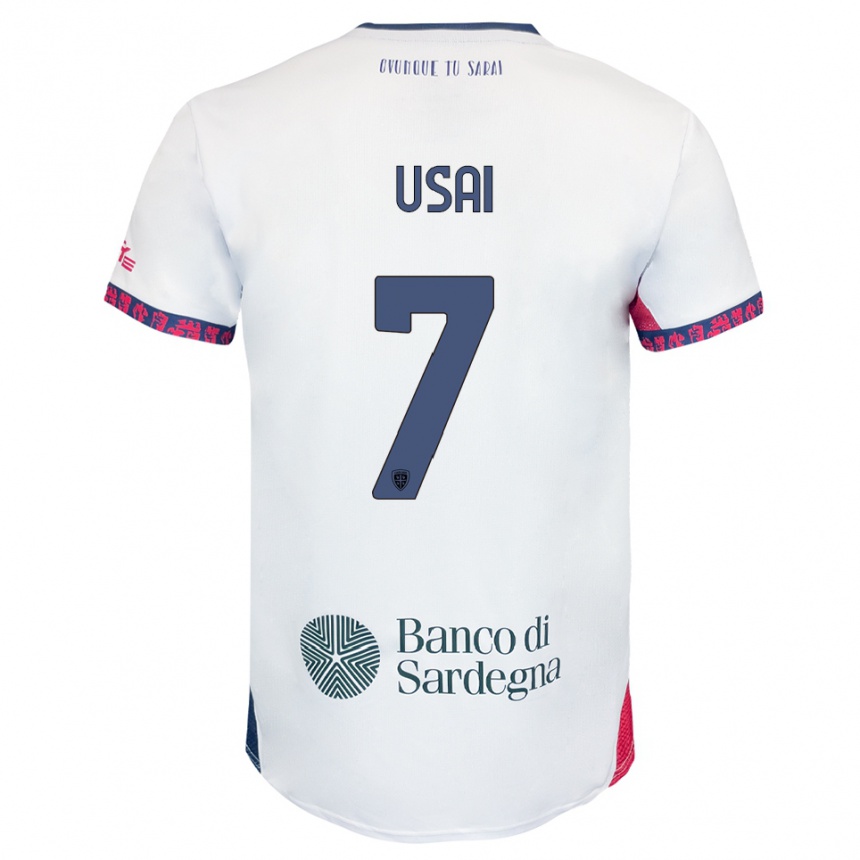 גברים כדורגל Carlo Usai #7 לבן נייבי אדום הרחק ג'רזי 2025/26