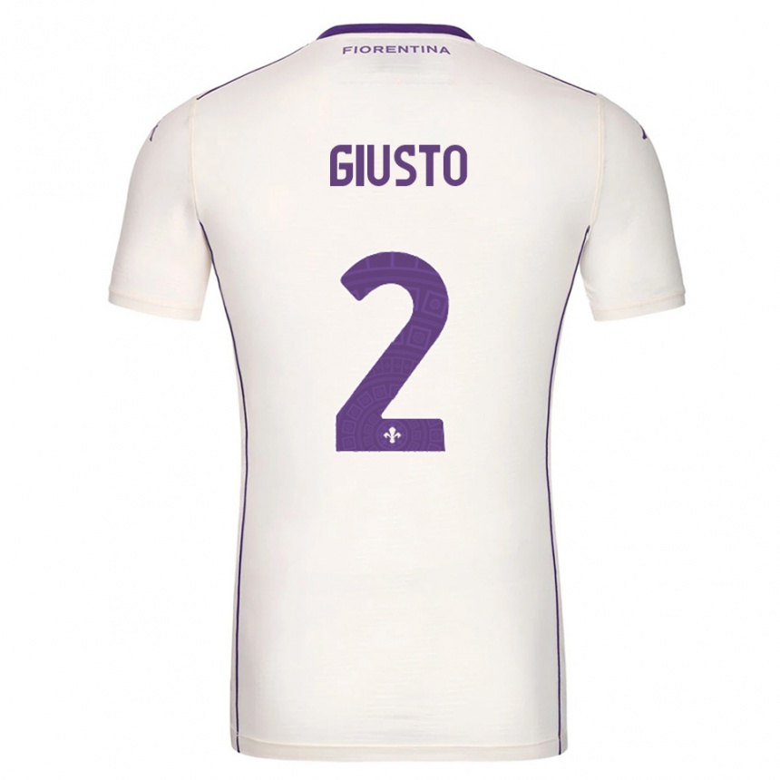 גברים כדורגל Gabriele Giusto #2 לבן סגול אדום הרחק ג'רזי 2025/26