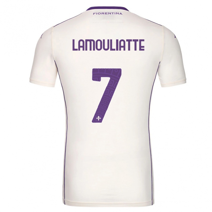 גברים כדורגל Hugo Lamouliatte #7 לבן סגול אדום הרחק ג'רזי 2025/26
