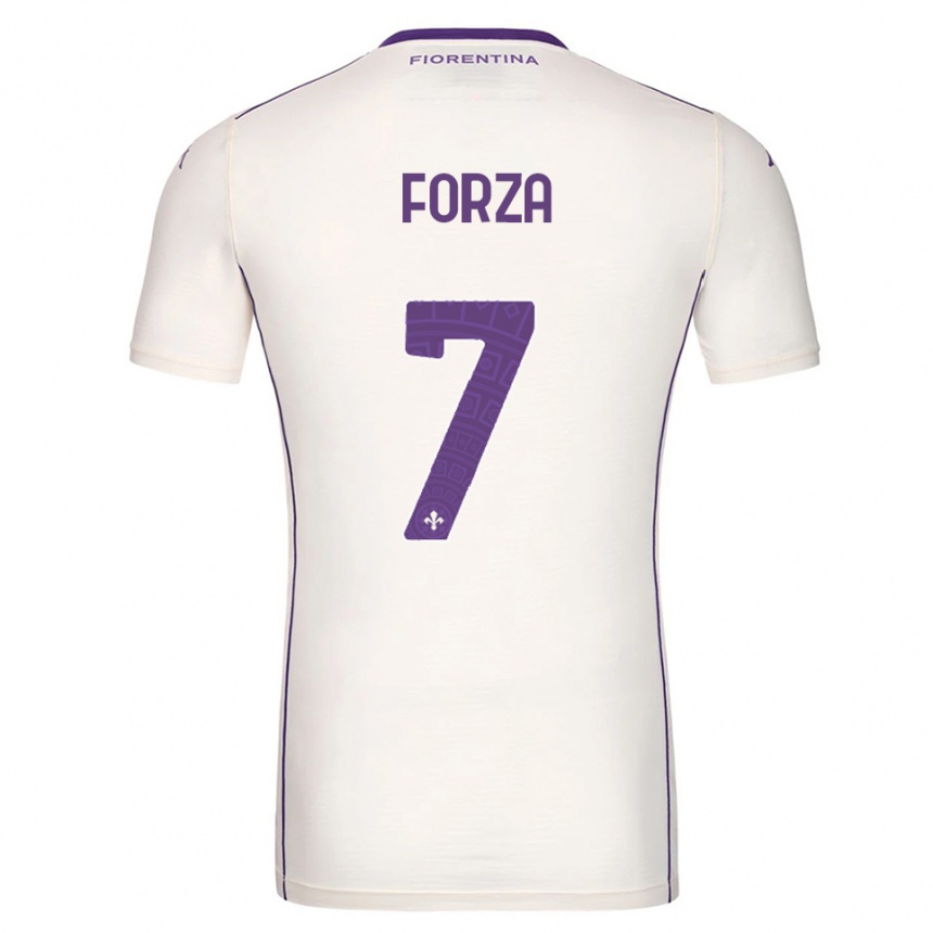 גברים כדורגל Francesco Forza #7 לבן סגול אדום הרחק ג'רזי 2025/26