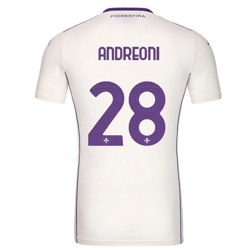 גברים כדורגל Caterina Andreoni #28 לבן סגול אדום הרחק ג'רזי 2025/26