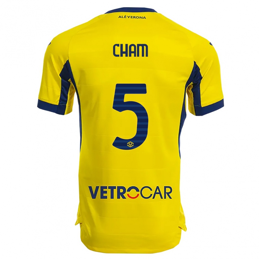 גברים כדורגל Fallou Cham #5 צהוב נייבי הרחק ג'רזי 2025/26