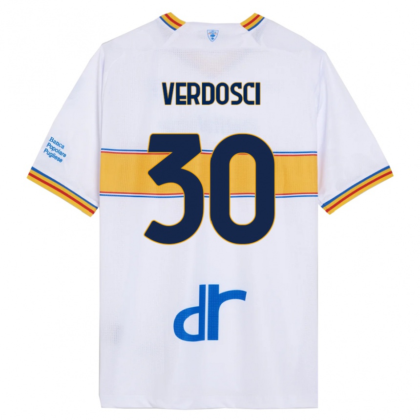 גברים כדורגל Simone Verdosci #30 לבן צהוב הרחק ג'רזי 2025/26
