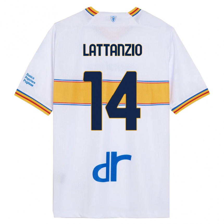 גברים כדורגל Gianluca Lattanzio #14 לבן צהוב הרחק ג'רזי 2025/26