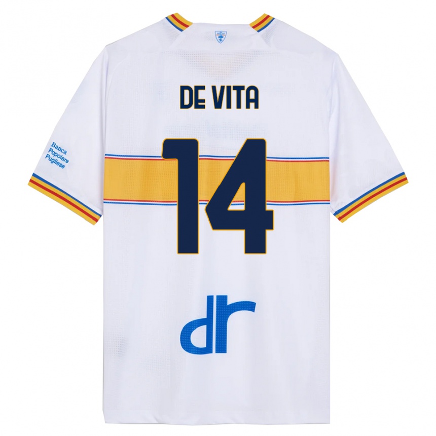 גברים כדורגל Mattia De Vita #14 לבן צהוב הרחק ג'רזי 2025/26