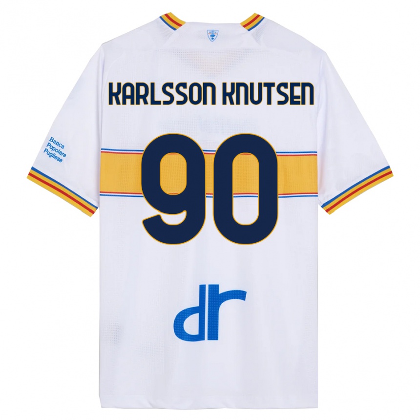גברים כדורגל Storm Karlsson Knutsen #90 לבן צהוב הרחק ג'רזי 2025/26