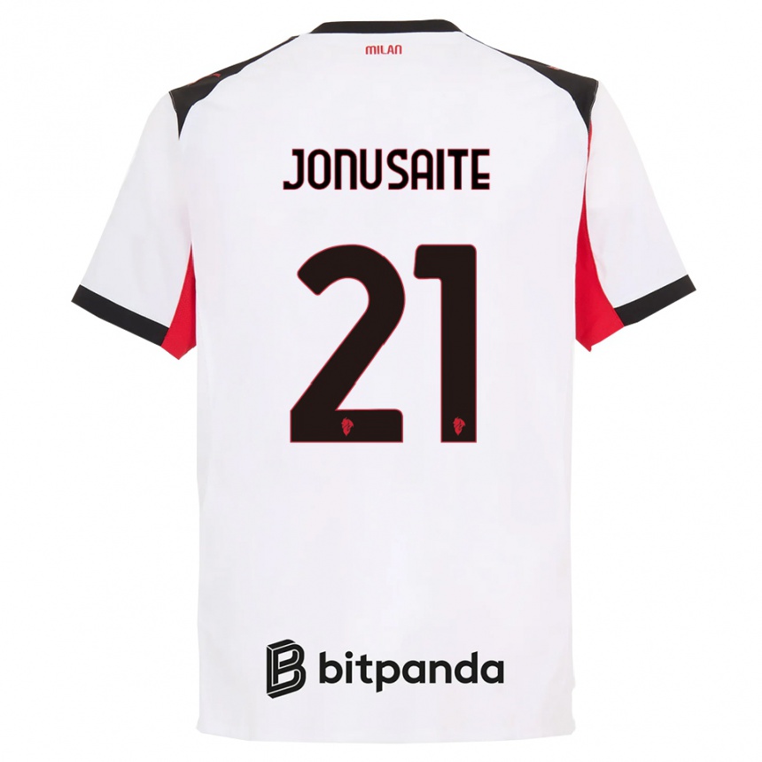 גברים כדורגל Rimantė Jonušaitė #21 לבן שחור הרחק ג'רזי 2025/26
