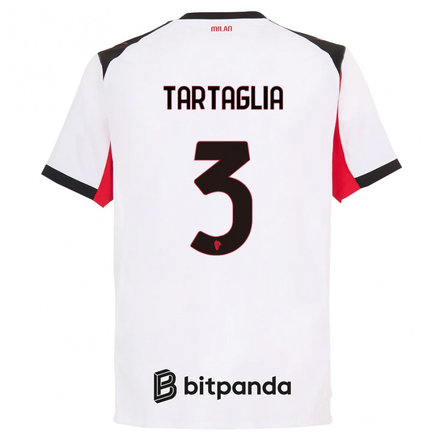 גברים כדורגל Edoardo Tartaglia #3 לבן שחור הרחק ג'רזי 2025/26