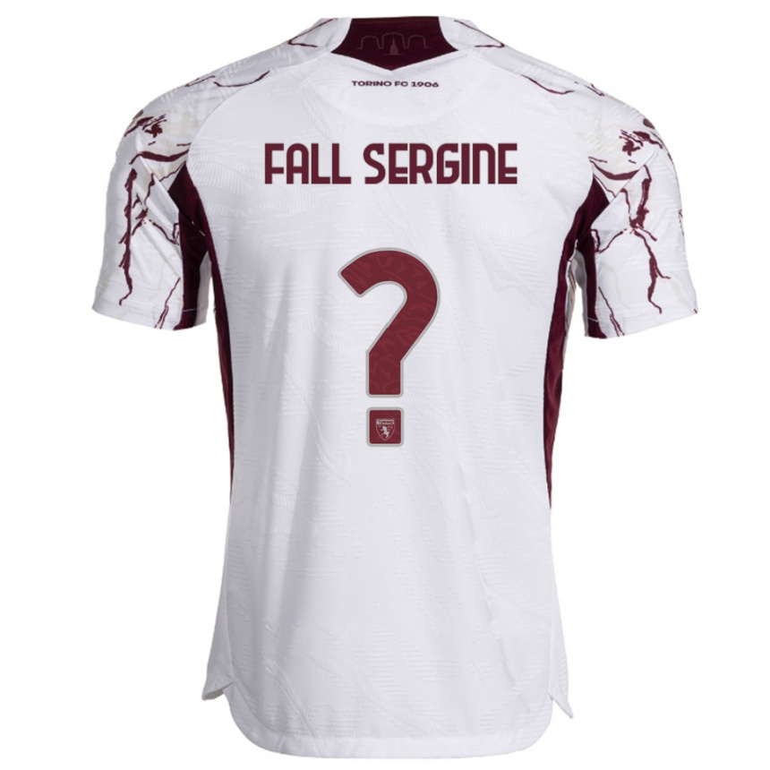 גברים כדורגל Fallou Fall Sergine #0 לבן בורגונדי הרחק ג'רזי 2025/26