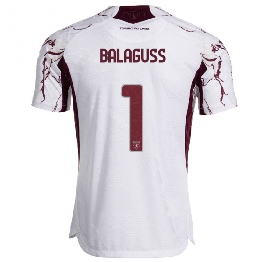 גברים כדורגל Nils Balaguss #1 לבן בורגונדי הרחק ג'רזי 2025/26